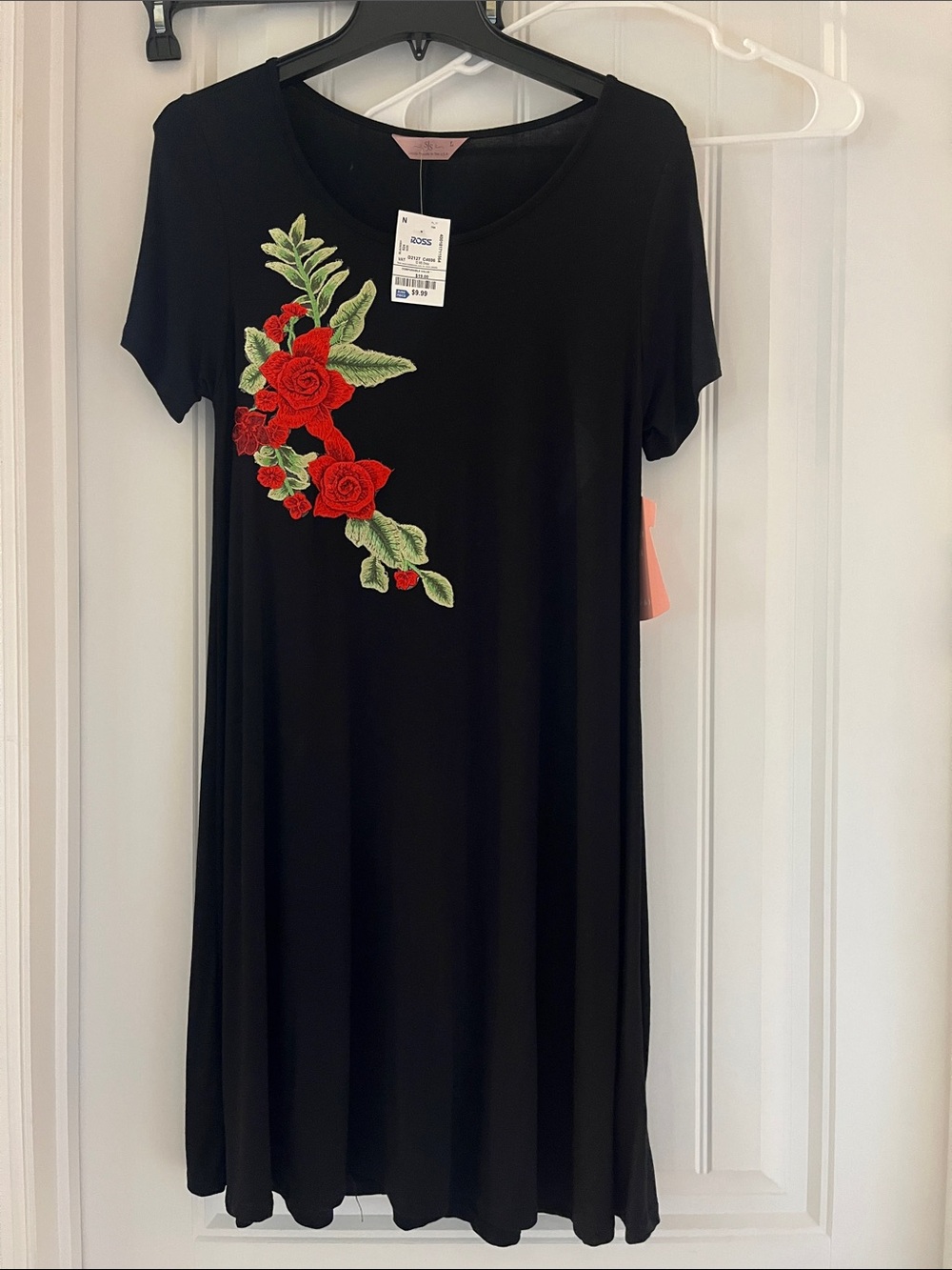Black Midi Dress with Red Rose Embroidery - Jesse & J